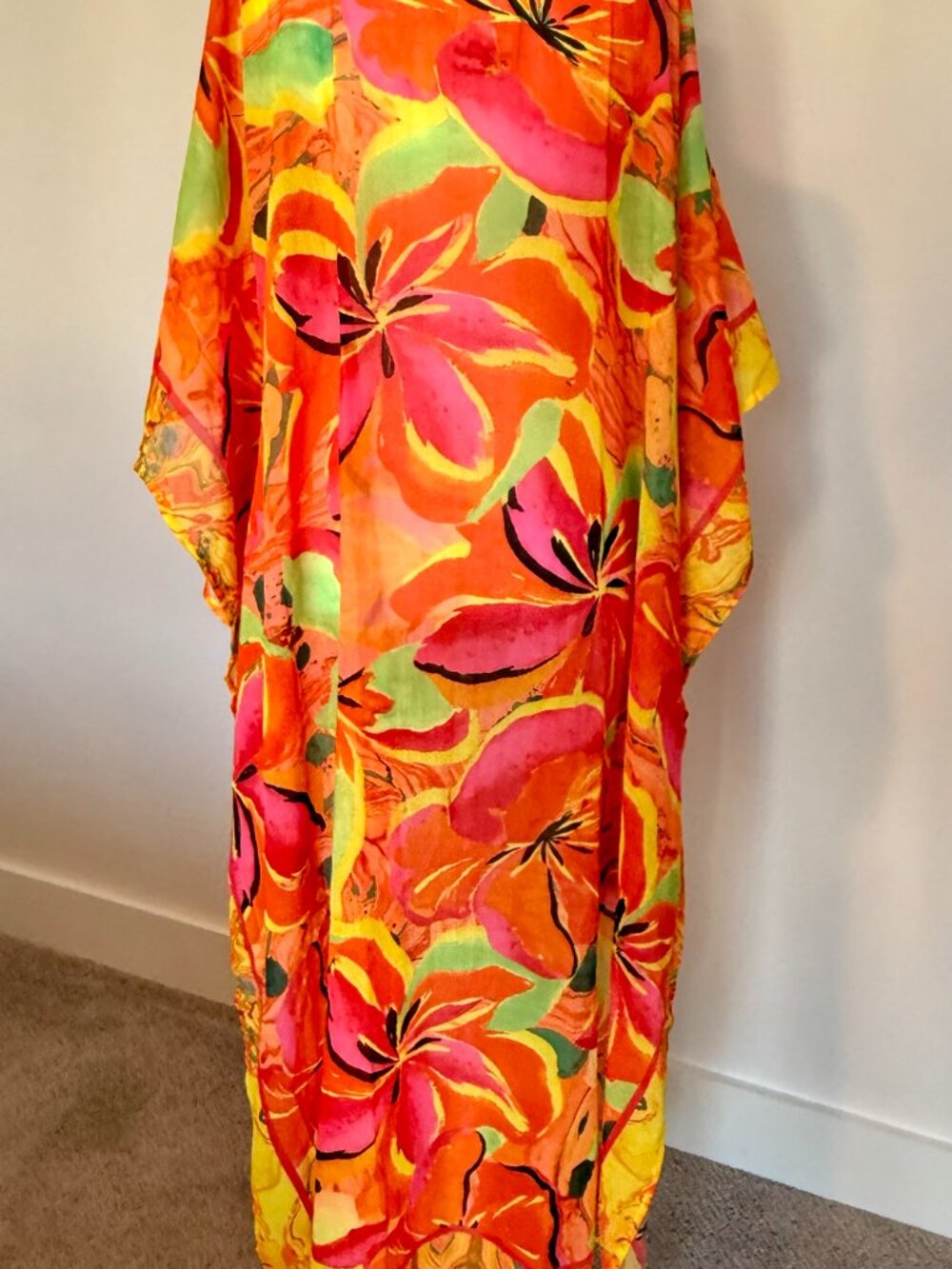 Agua Bendita x Revolve Floral Swim Cover Up Tunic One Size NWT Tassel Kaftan - Picture 7 of 9